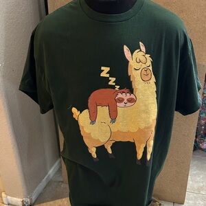 Gildan Dark Green Llama and Sloth Graphic Tee